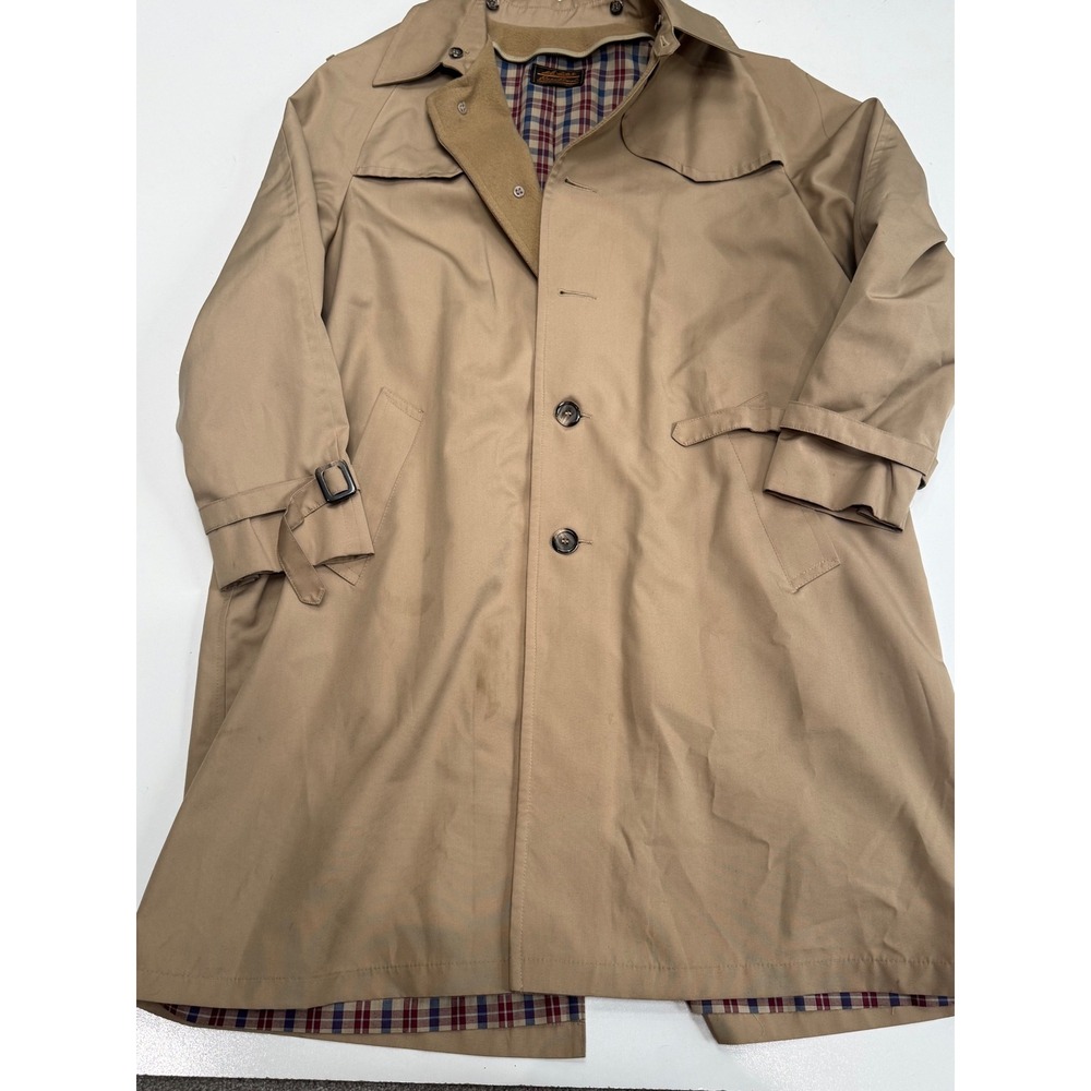 Vintage Eddie Bauer Trench Coat Tan Khaki Plaid Zip Out Liner Mens XL